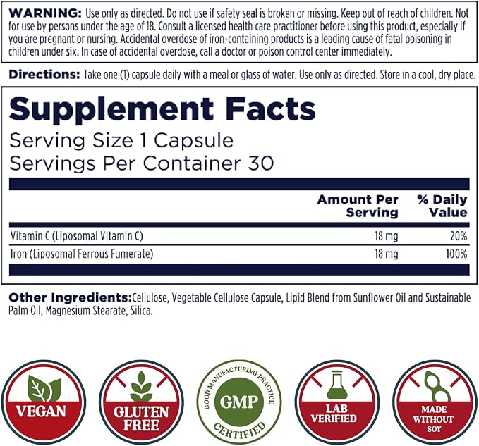 Liposomal Iron + C 18 MG 30 Caps KAL