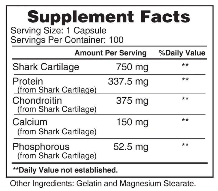 Shark Cartilage 750mg 100 Caps Earths Creation