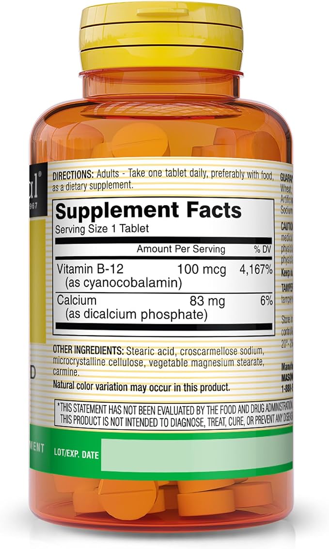 Vitamina B12 100 MCG 100 Tabs Mason Natural