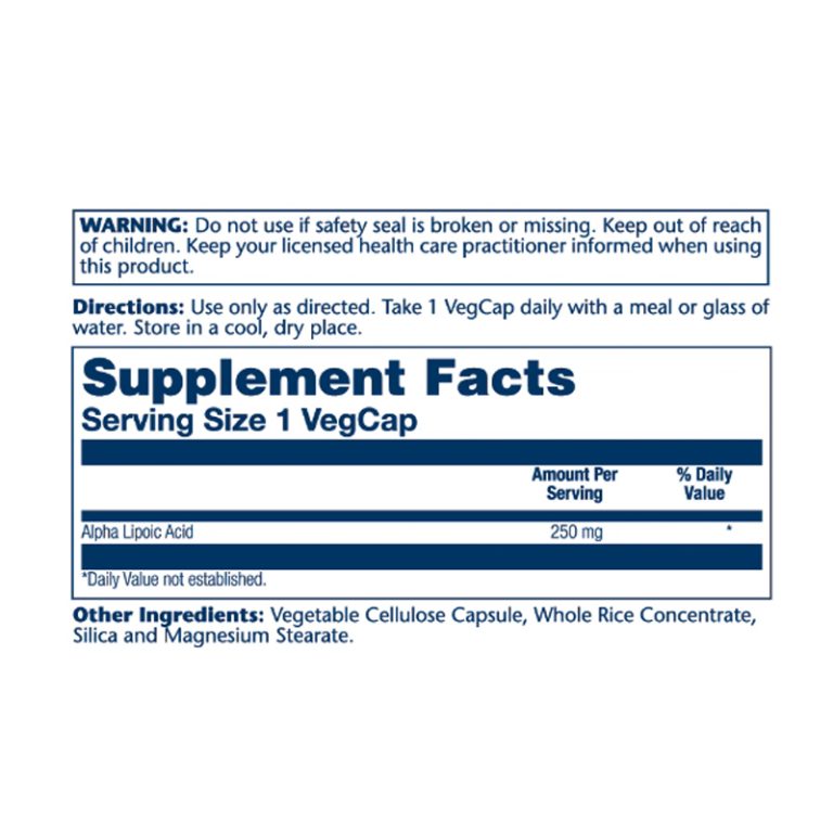 Acido Alpha Lipoic 250 MG 60 Caps Solaray