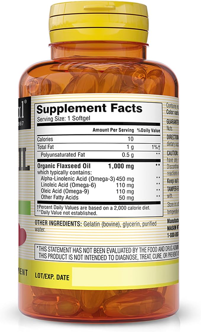 Flaxseed Oil - Omega 3 6 9 1000 MG 100 Tabs Mason Natural