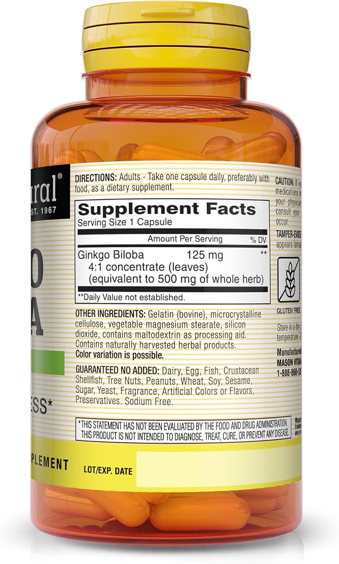 Ginkgo Biloba 500 MG 60 Caps Mason Natural