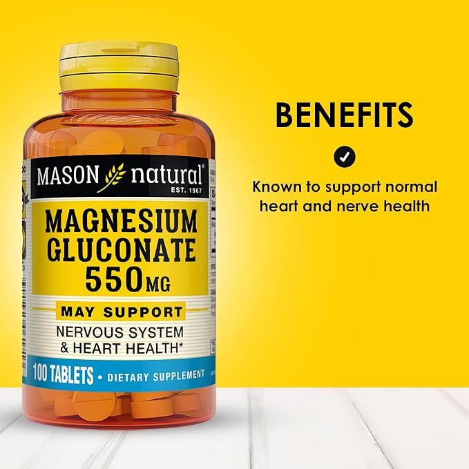 Magnesium Gluconate 550 MG 100 Caps Mason Natural