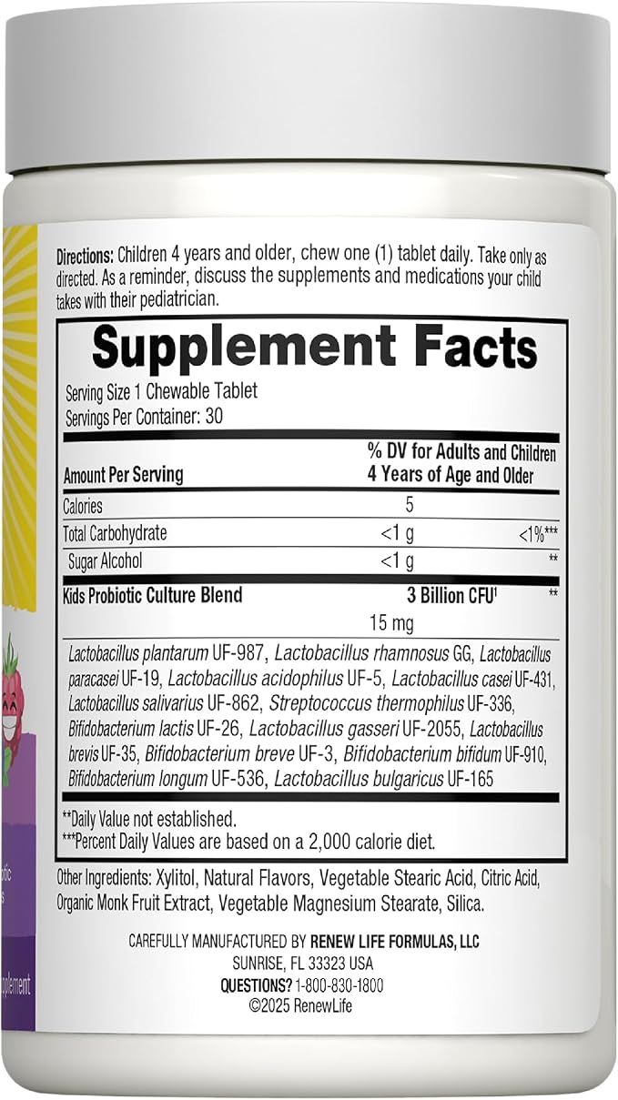 Probiotic Kids 30 Chewable Tabs Renew Life