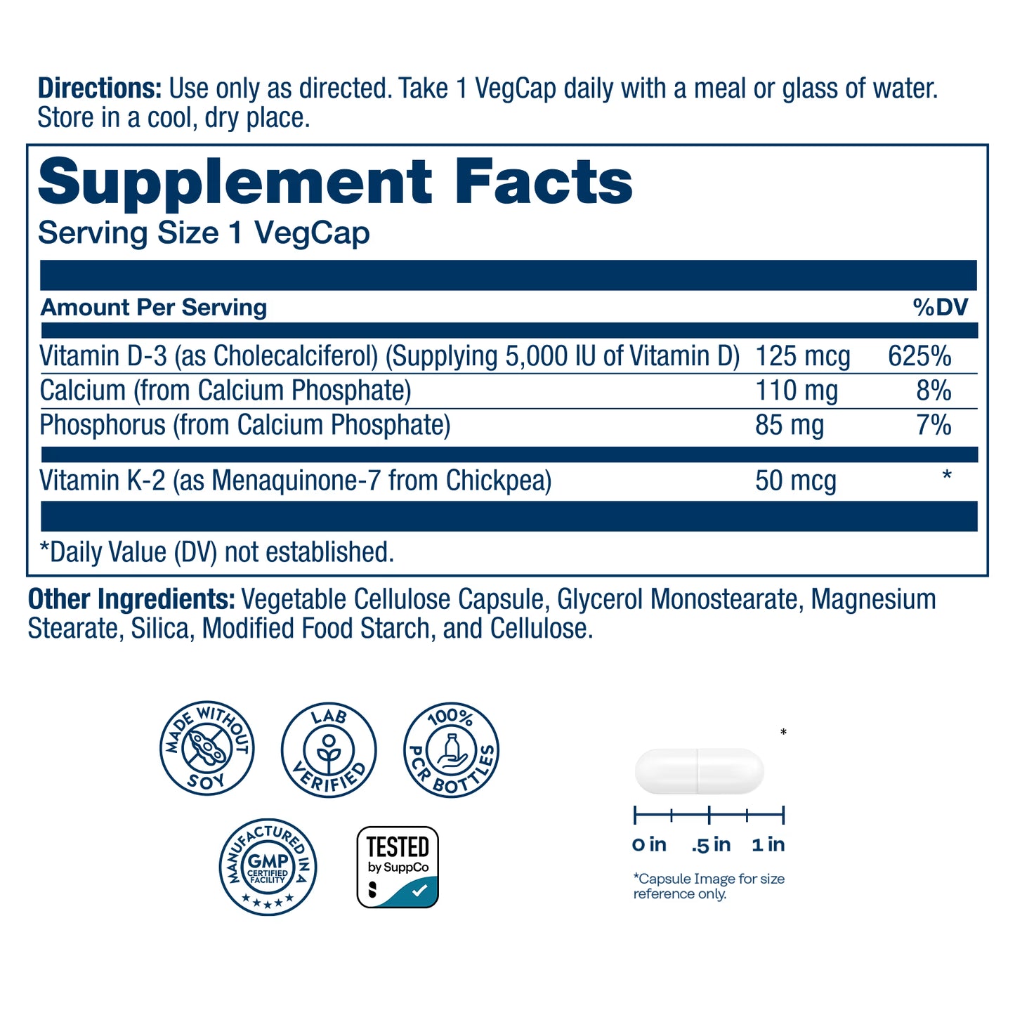 Vitamina D3+K2 125 MCG 50 MCG 60 Caps Solaray