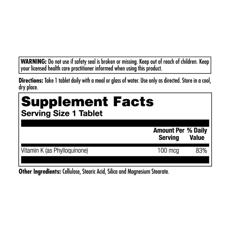 Vitamina K 100 MCG 100 Caps KAL
