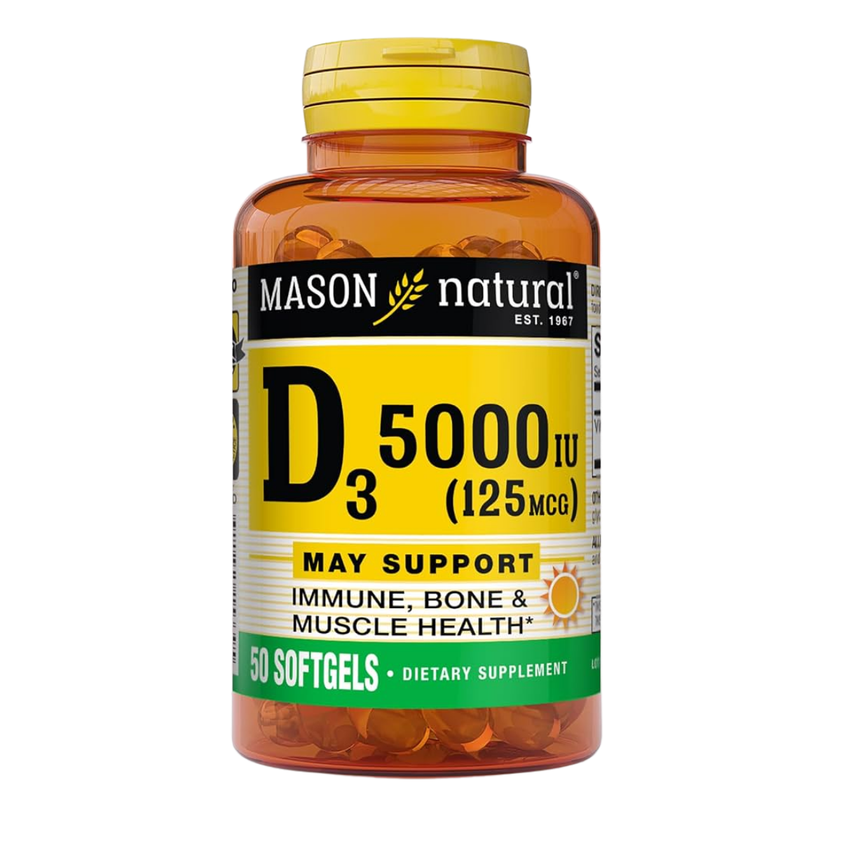 Vitamina D3 5000 IU 125 MCG 100 Tabs Mason Natural