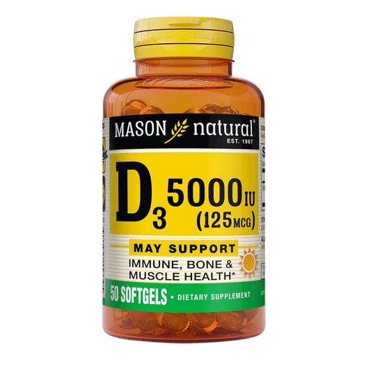 Vitamina D3 5000 IU 125 MCG 100 Tabs Mason Natural