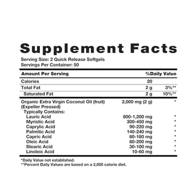 Aceite de Coco Extra Virgen 2000 MG 100 Softgels Nature's Truth